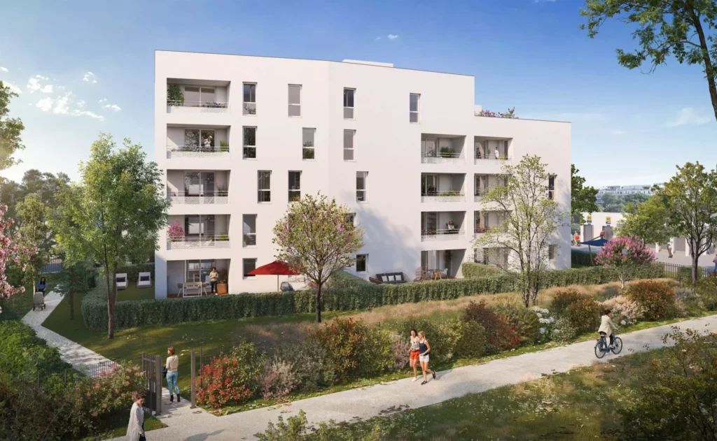 Résidence de logements neufs avec espaces verts, accession en bail réel solidaire